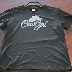 Cowgirl Rhinestone Graphic Short Sleeve Tee - Black